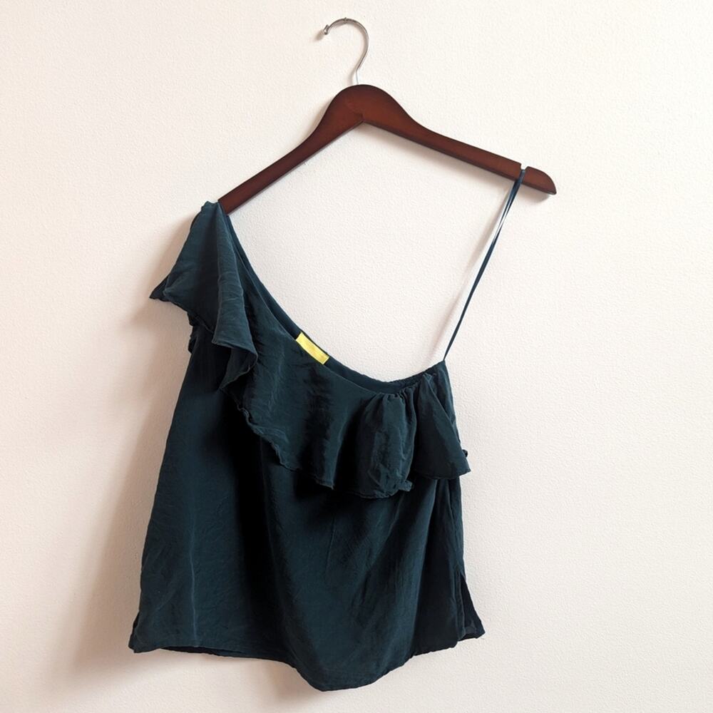 Anthropologie Maeve Blouse Women's Sz 2 Green One Shoulder Tank Date Club